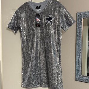 NFL Silver Sequin V-Neck Tee with Star Emblem